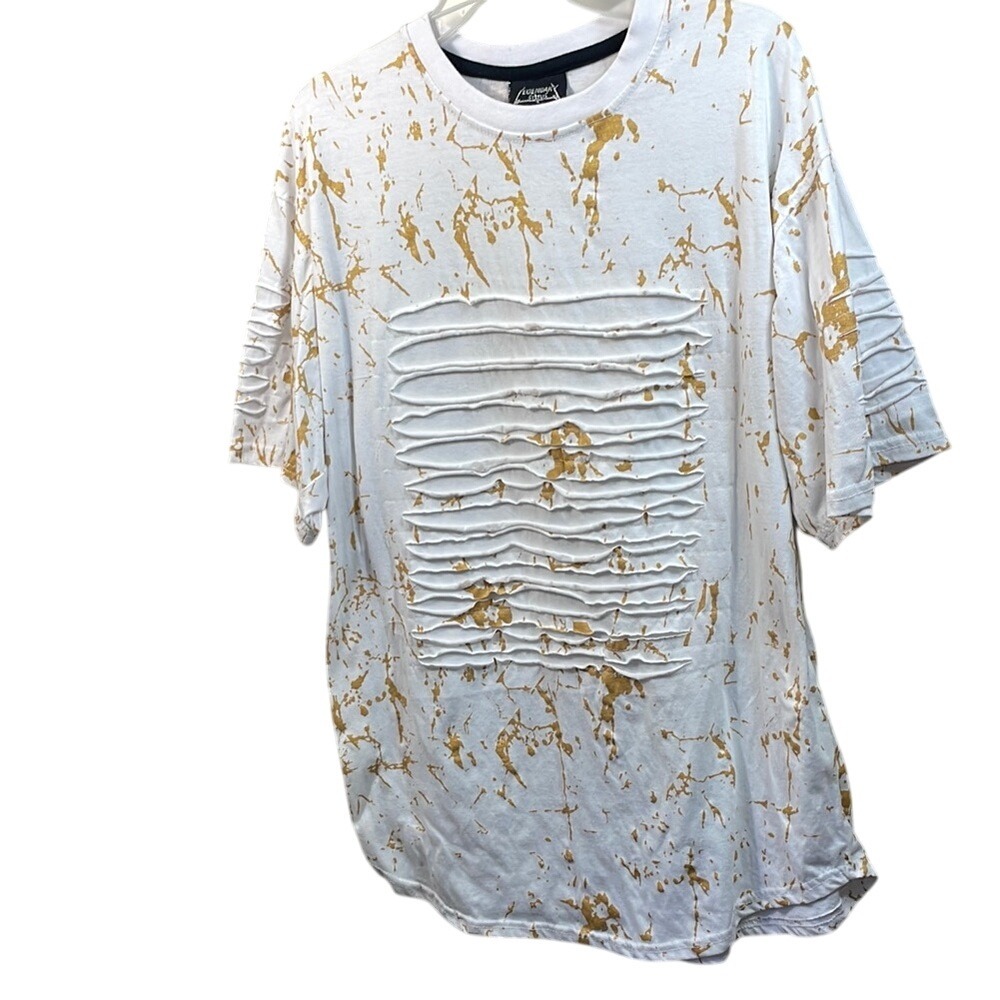 Distressed Gold‎ Splatter T-Shirt with Cutout Design, Graphic Tee